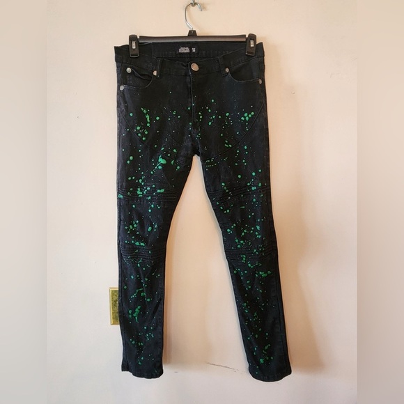 Trestles Supply Co Jeans Mens Size 36 Black Distressed Paint Splatter Jeans 30 - Picture 1 of 3